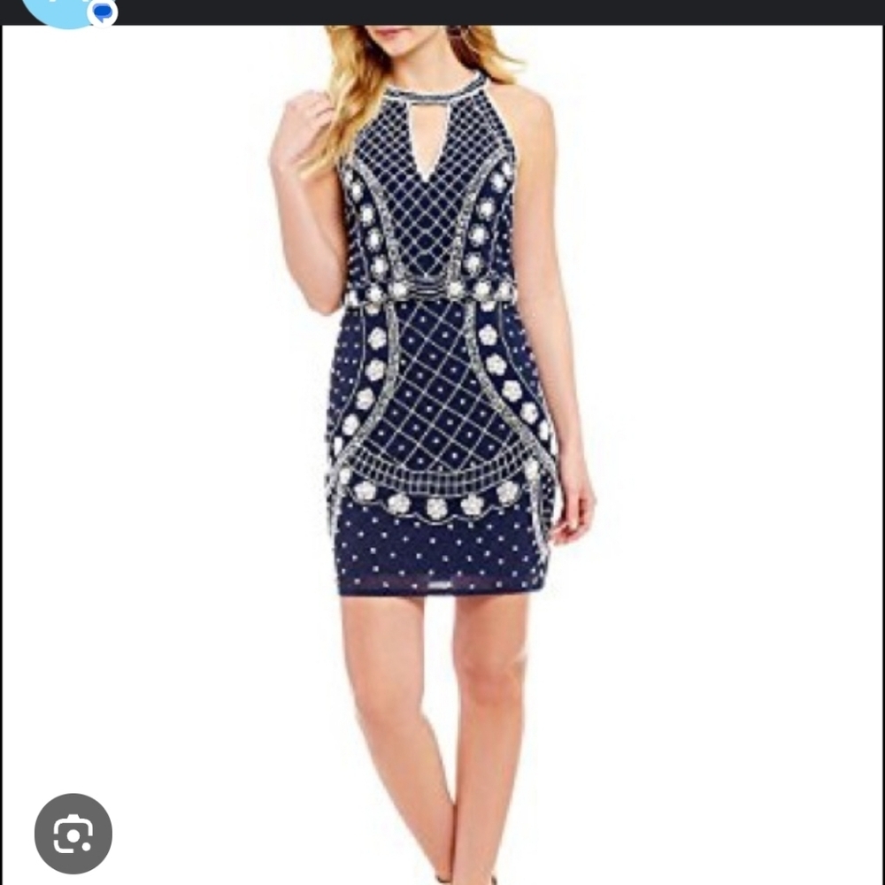 Gianni Bini Navy & White Boho Embroidered Halter Midi Dress 4